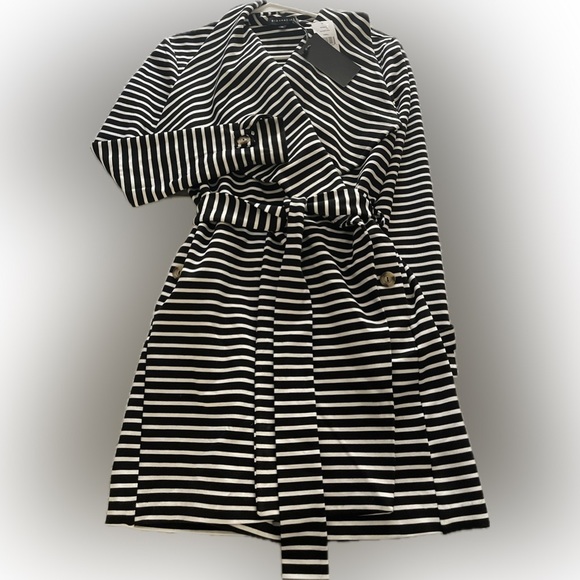 🆕 NWT GIBSONLOOK Blazer Belted Ponte Topper Jacket Black White Stripe Womens XS - Picture 5 of 9